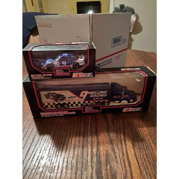 Vintage Racing Champion Bill Elliott Melling Nascar Die Cast Car and Semi Truck - Picture 1 of 9